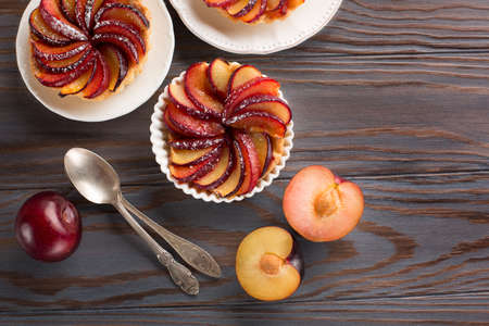 Homemade Tartlets with plum and Brown sugarの写真素材