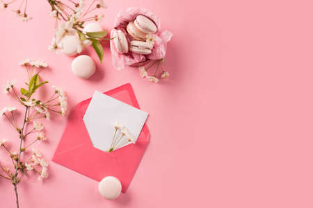 Spring Festive holiday greeting card for Valentines, Birthday, Woman, Mothers Day. Rose sweet...