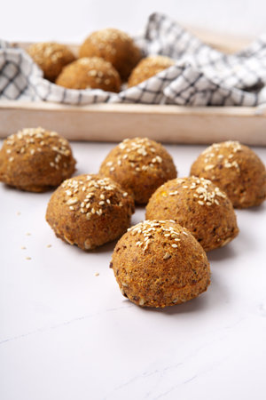 Gluten Free Homemade Bread Buns. Healthy eating, dieting, balanced food concept. Cereals gluten-free...