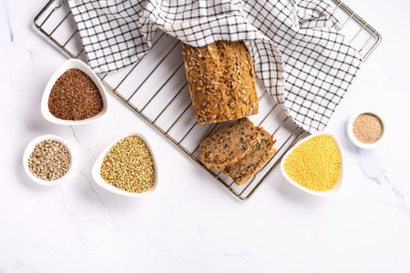 Gluten Free Homemade Bread. Healthy eating, dieting, balanced food concept. Cereals gluten-free...
