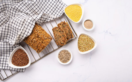 Gluten Free Homemade Bread. Healthy eating, dieting, balanced food concept. Cereals gluten-free...