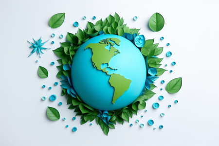 Earth day, Ecology and world water day, Saving water and world Environment day, environmental protection and save earth water concept. Paper art layer style. Generative ai.の素材