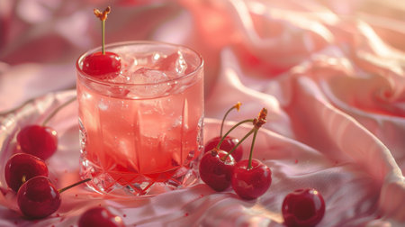 Trendy sleepy girl cherry mocktail. Popular Magnesium cherry drink for relax, deep sleeping. Bedtime routine for better sleep concept. Generative ai.