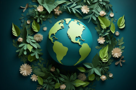 Earth day, Ecology and world water day, Saving water and world Environment day, environmental protection and save earth water concept. Paper art layer style. Generative ai.の素材