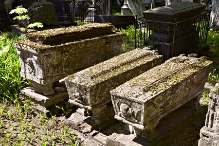 Ancient coffins at the necropolis of Donskoy monastery, Moscowの写真素材