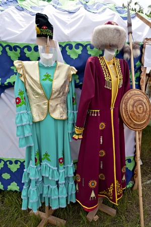 Tatar and Bashkir traditional clothing at the traditional houseのeditorial素材