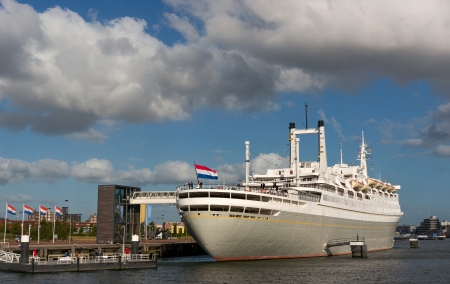Big liner in Rotterdam port, Netherlandsの写真素材
