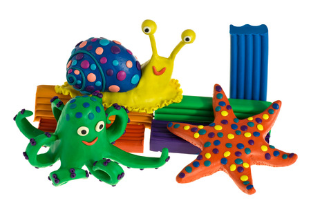 Funny plasticine animals - Snail, Octopus and Sea Starの写真素材