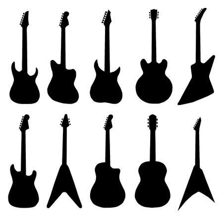 big set of acoustic guitars and electric guitars.のイラスト素材