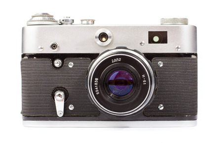 Retro camera isolated on white backgroundの写真素材