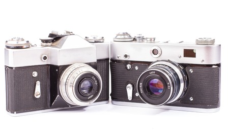 Retro cameras isolated on white backgroundの写真素材