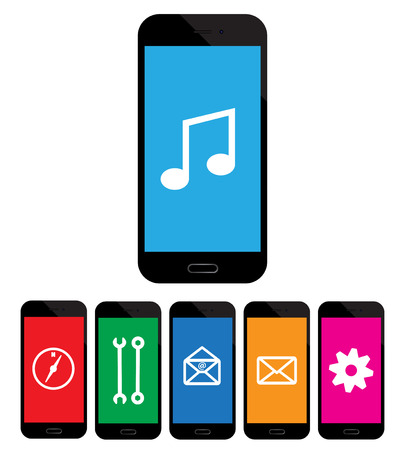 colored mobile phone icons on white background.のイラスト素材