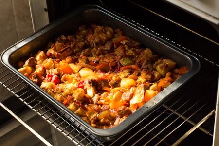 juicy vegetable stew cooked in the ovenの写真素材
