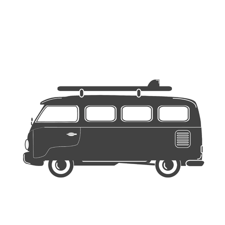 Summer retro illustration. Retro retro-bus with surf board.のイラスト素材