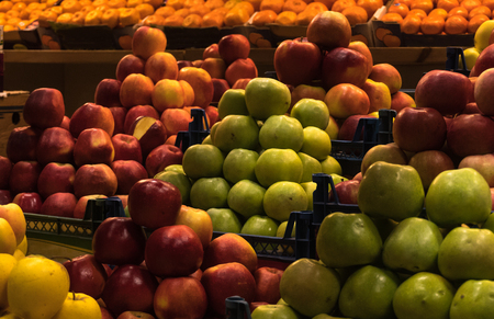 Fresh diversity of fruit on the counter tradingの写真素材