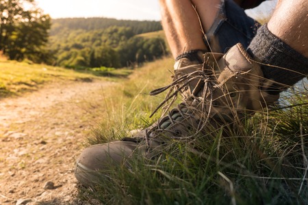 Tracking shoes, close-up
