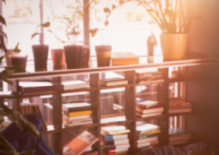 Vintage Bookshelf with flowers. evening time.の写真素材