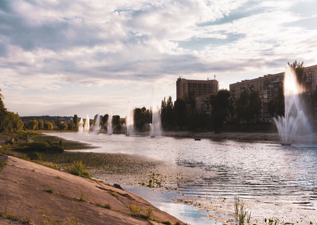 Kiev, Ukraine. fountains on the Bank of the river