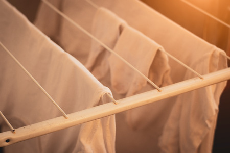 clothes dryer. white clothes.の写真素材