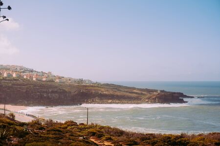 provincial town off the coast of the oceanの写真素材