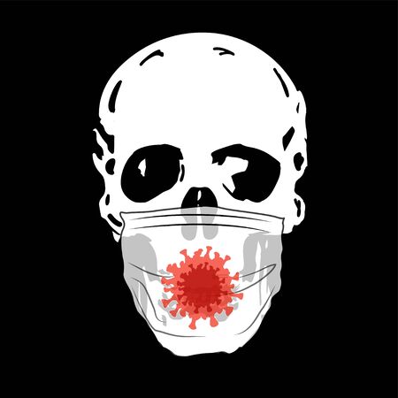 skull with a medical mask on a black background.のイラスト素材
