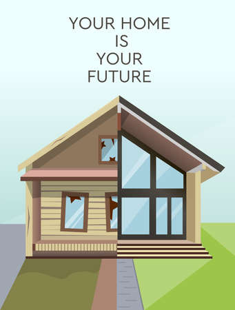 Renovation of an old house. half-timbered. double illustration. vectorのイラスト素材