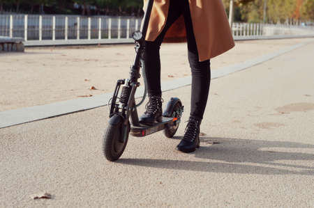 close up electric scooter details womanの写真素材