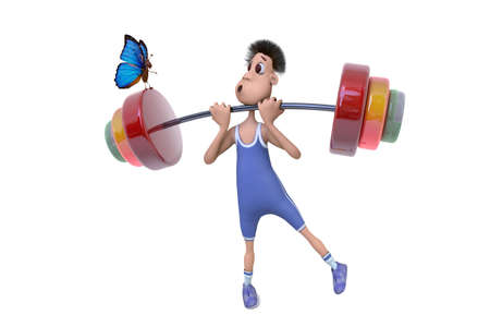 3D cartoon illustration sportsman with a barbellの写真素材