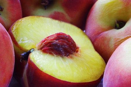 Crop of ripe peachesの写真素材