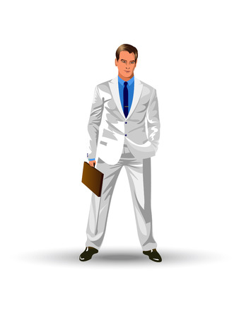 The man in a white suit costs in a confident poseのイラスト素材