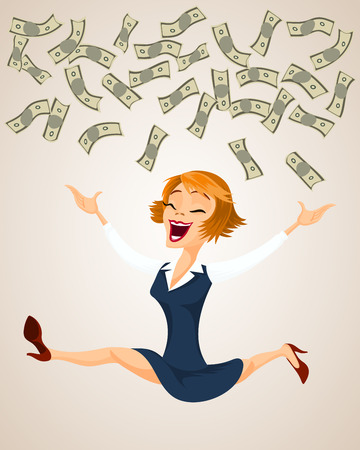Happy woman throw money. Vector illustration in cartoon styleのイラスト素材