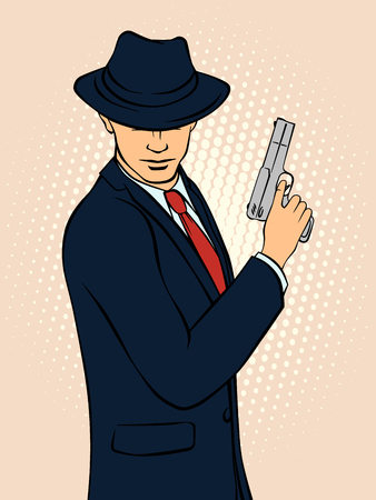Mafioso with Gun. Pop Art Mafia Boss. Retro style pop art. Vector illustrationのイラスト素材