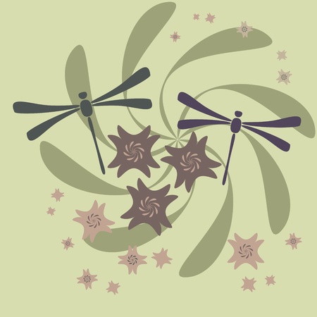 flower and dragonflyのイラスト素材