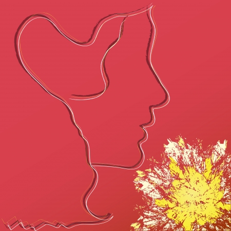 beautiful silhouette of young women with flower on pink backgroundのイラスト素材