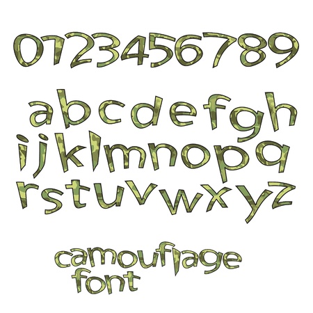 new royalty free set of alphabet letters and numbers with camouflage styleのイラスト素材