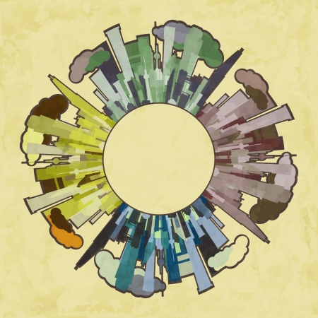 new concept illustration with season city like world symbol on grunge background のイラスト素材