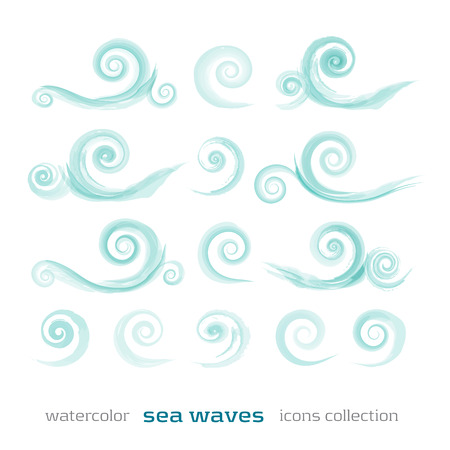 new set of sea waves symbols isolated on white background can use like watercolor iconsのイラスト素材