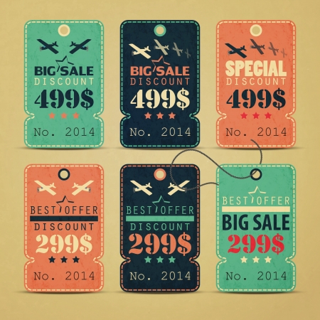 new set of paper price tags with airplanes vintage design  のイラスト素材