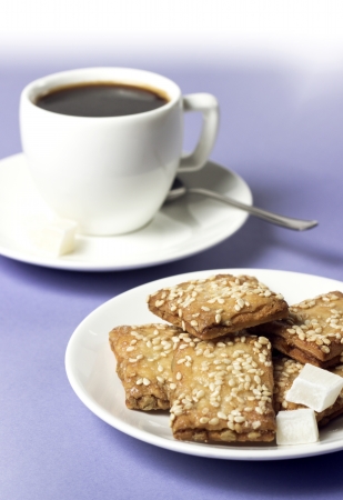 rustic biscuits with fresh coffee breakfastの写真素材