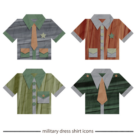 new set of military style dress shirts icons isolated on white backgroundのイラスト素材
