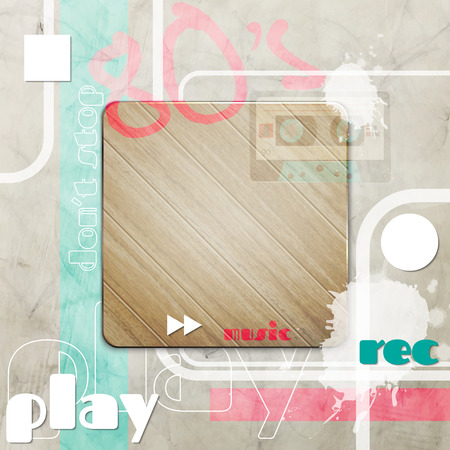 retro music background with wall texture and wooden frameのイラスト素材
