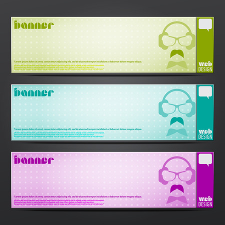 set of horizontal party banners with hipster dj. vector web design elementsのイラスト素材