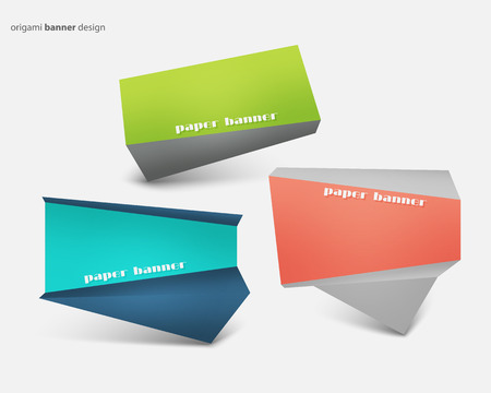 set of colorful origami style banners with space for text isolated on white background. のイラスト素材