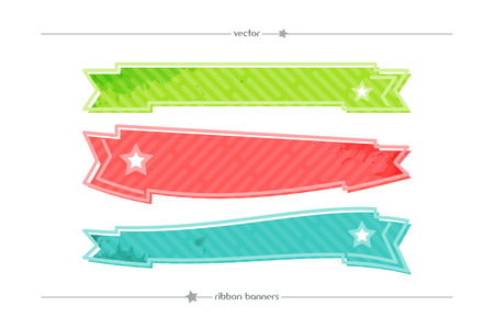 set of retro, grunge style ribbon banners isolated on white background. vector decorative ribbon labels. vintage ribbons, award badge elements. outline frame ribbons, watercolor design web iconsのイラスト素材
