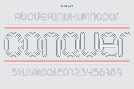 set of sport style alphabet letters and numbers isolated on white background.  dynamic, stylish font type design. running track concept typesetting. athletic sports competition typefaceのイラスト素材