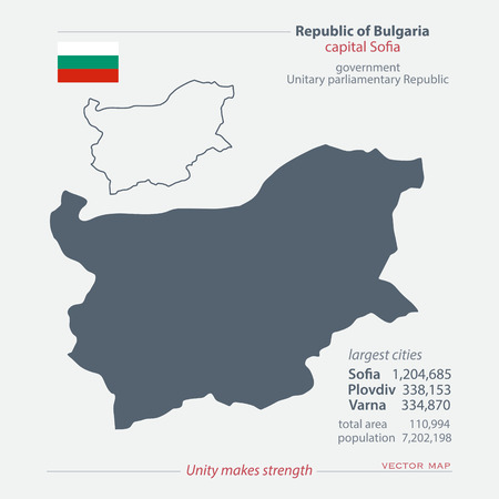 Republic of Bulgaria isolated maps and official flag icon. vector Bulgarian political map icons with general information. European State geographic banner template. travel and business concept mapのイラスト素材