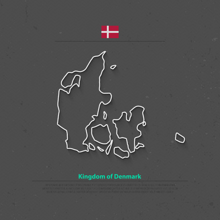 Kingdom of Denmark isolated map and official flag icons. vector Danish political map thin line icon. Nordic Country geographic banner template. travel and business concept mapのイラスト素材