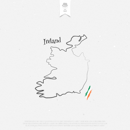 Republic of Ireland outline map and official colors over paper texture. vector Irish map thin line icon on white background. EU geographic banner template. travel and business conceptのイラスト素材