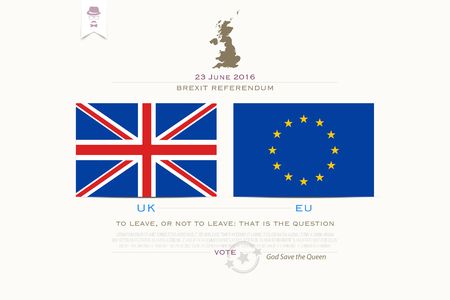 United Kingdom withdrawal from the European Union banner template. vector EU and British flags icons over white background. public referendum announcement, political crisis concept. vector UK mapのイラスト素材