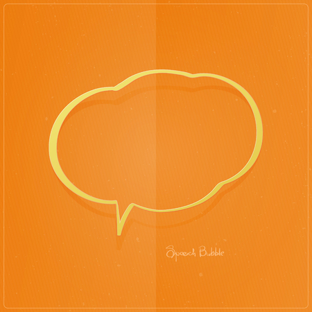 comic, cartoon style speech bubble over orange paper texture. vector cloud icon. blank text box sign. social media, web chatting banner template. dialog and promotional message frameのイラスト素材